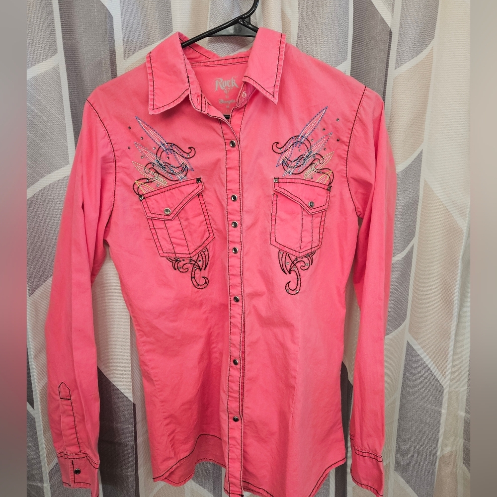 Rock Revival Coral Embroidered Button-Up